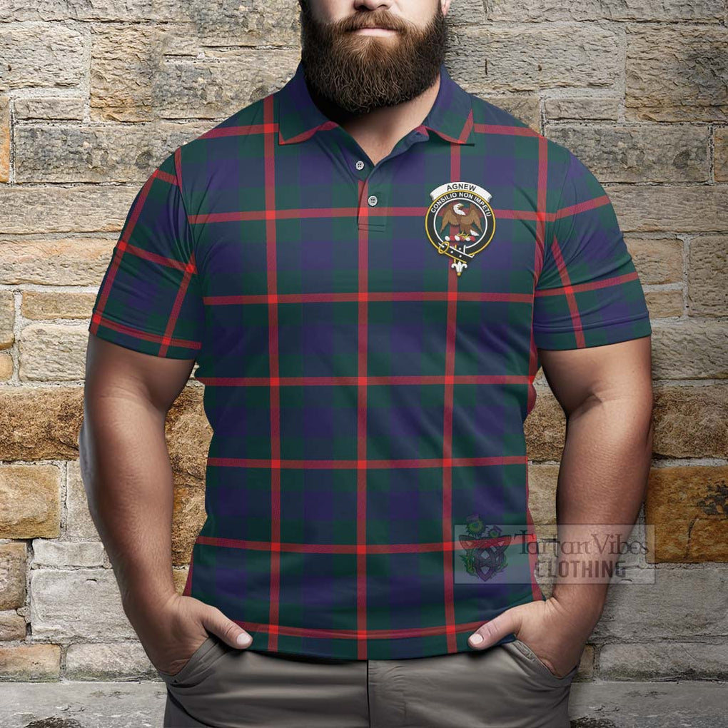 Tartan Vibes Clothing Agnew Tartan Polo Shirt with Family Crest and Bearded Skull Holding Bottles of Whiskey