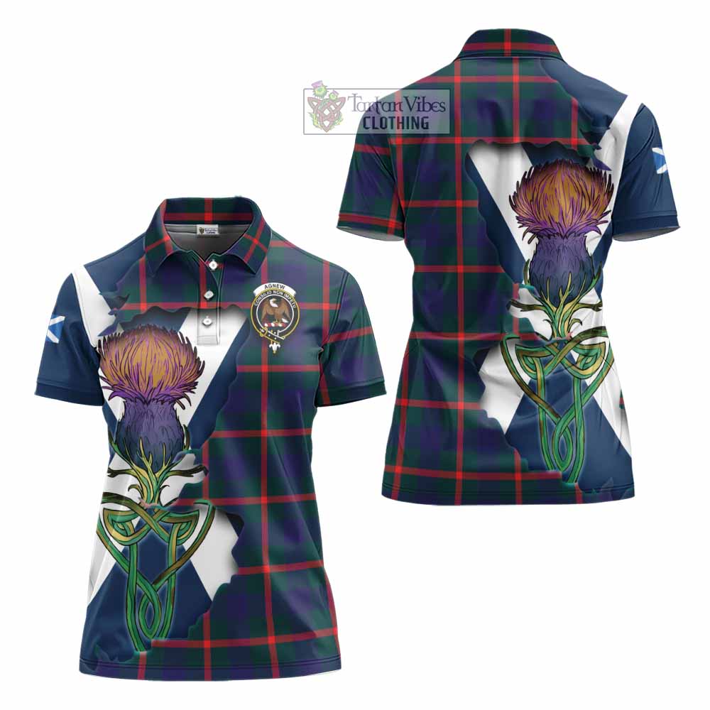 Tartan Vibes Clothing Agnew Tartan Family Crest Women's Polo Shirt Scottish Thistle Celtic Inspired