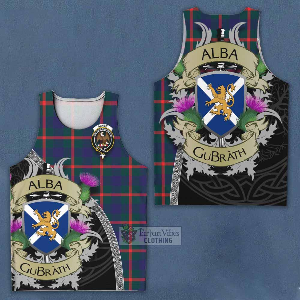 Tartan Vibes Clothing Agnew Tartan Family Crest Men's Tank Top Lion Rampant Royal Thistle Shield Celtic Inspired