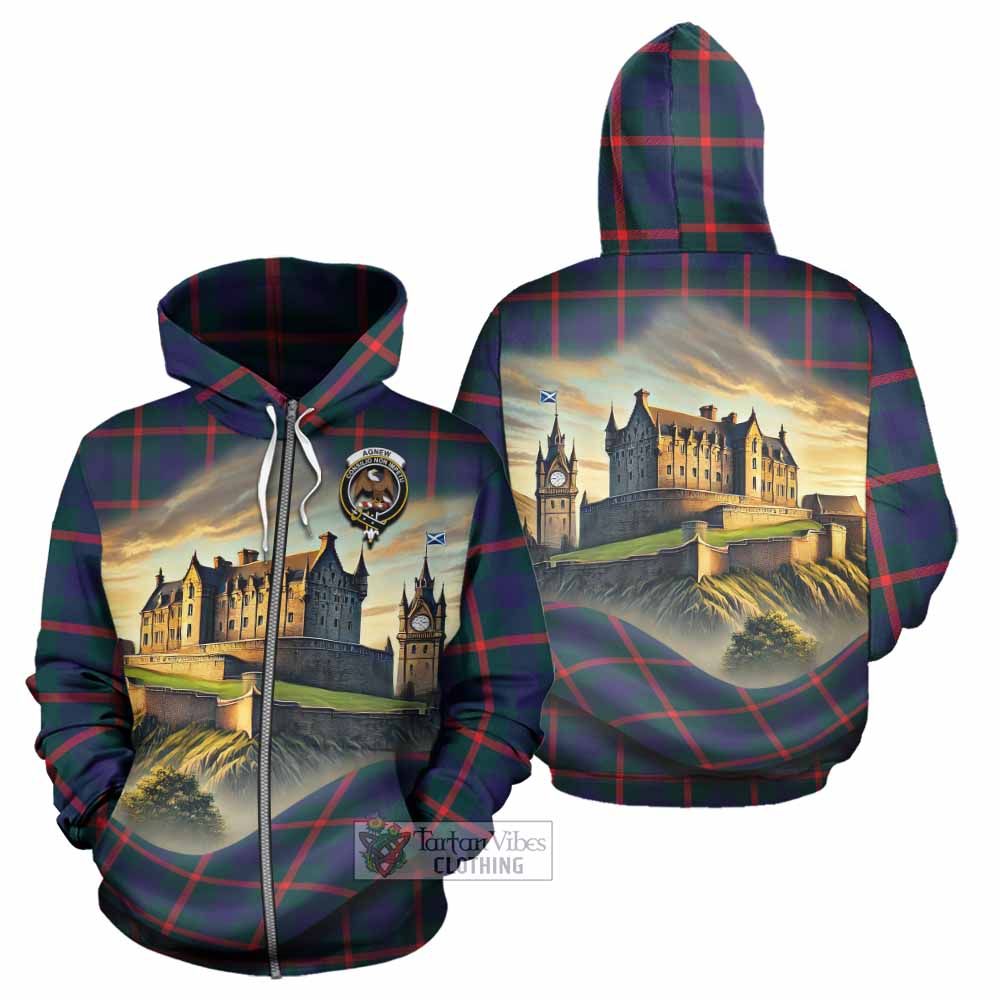 Tartan Vibes Clothing Agnew Tartan Family Crest Hoodie with Scottish Ancient Castle Style