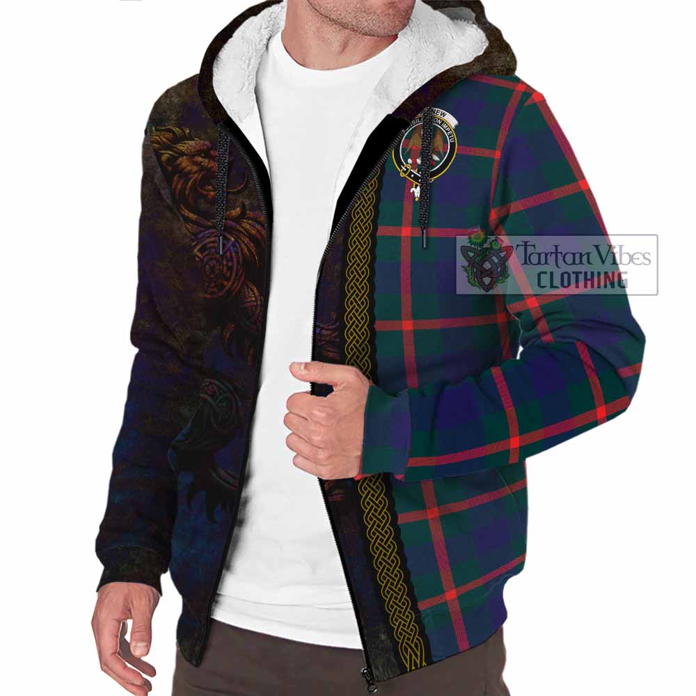 Tartan Vibes Clothing Agnew Tartan Family Crest Sherpa Hoodie Alba Gu Brath Be Brave Lion Ancient Style