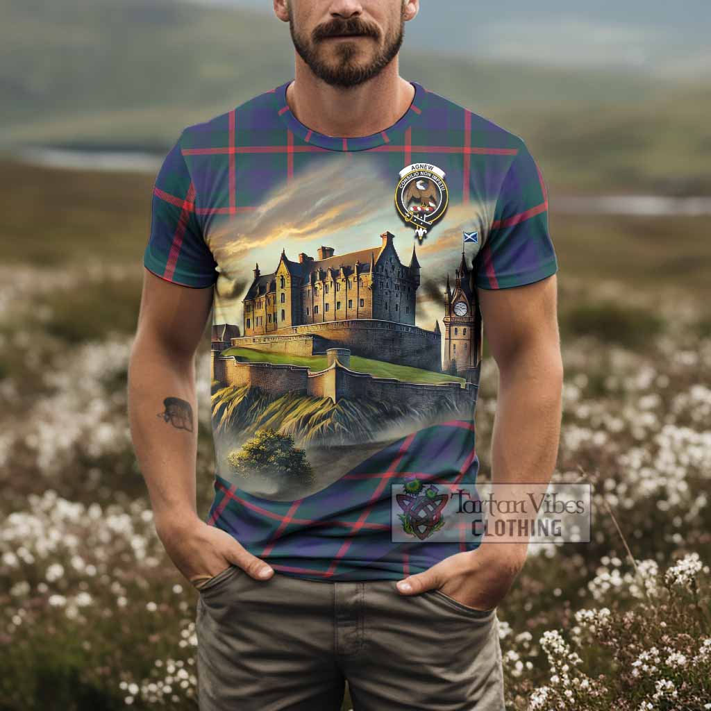 Tartan Vibes Clothing Agnew Tartan Family Crest T-Shirt with Scottish Ancient Castle Stype
