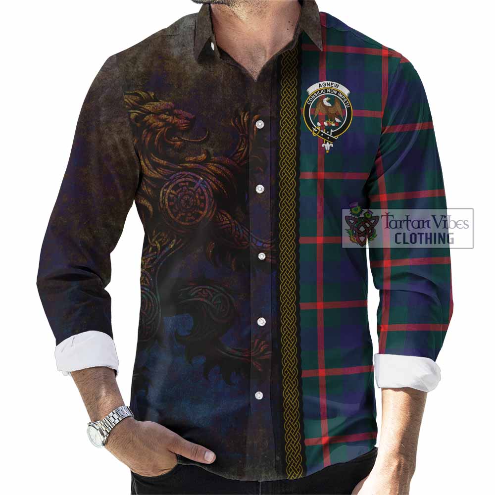 Tartan Vibes Clothing Agnew Tartan Family Crest Long Sleeve Button Shirt Alba Gu Brath Be Brave Lion Ancient Style