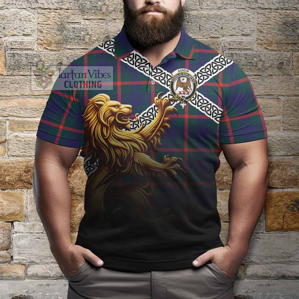 Tartan Vibes Clothing Agnew Crest Tartan Polo Shirt with Golden Lion Emblem Celtic Style