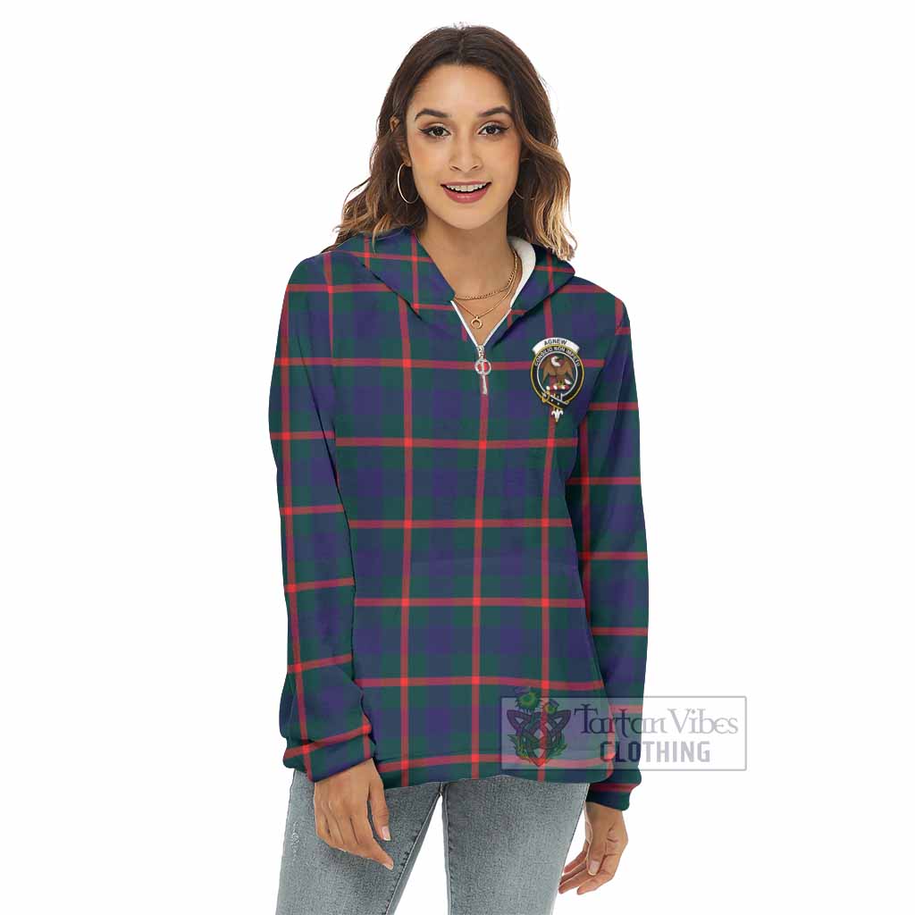 Tartan Vibes Clothing Agnew Tartan Crest Women's Borg  Half Zip Fleece Hoodie