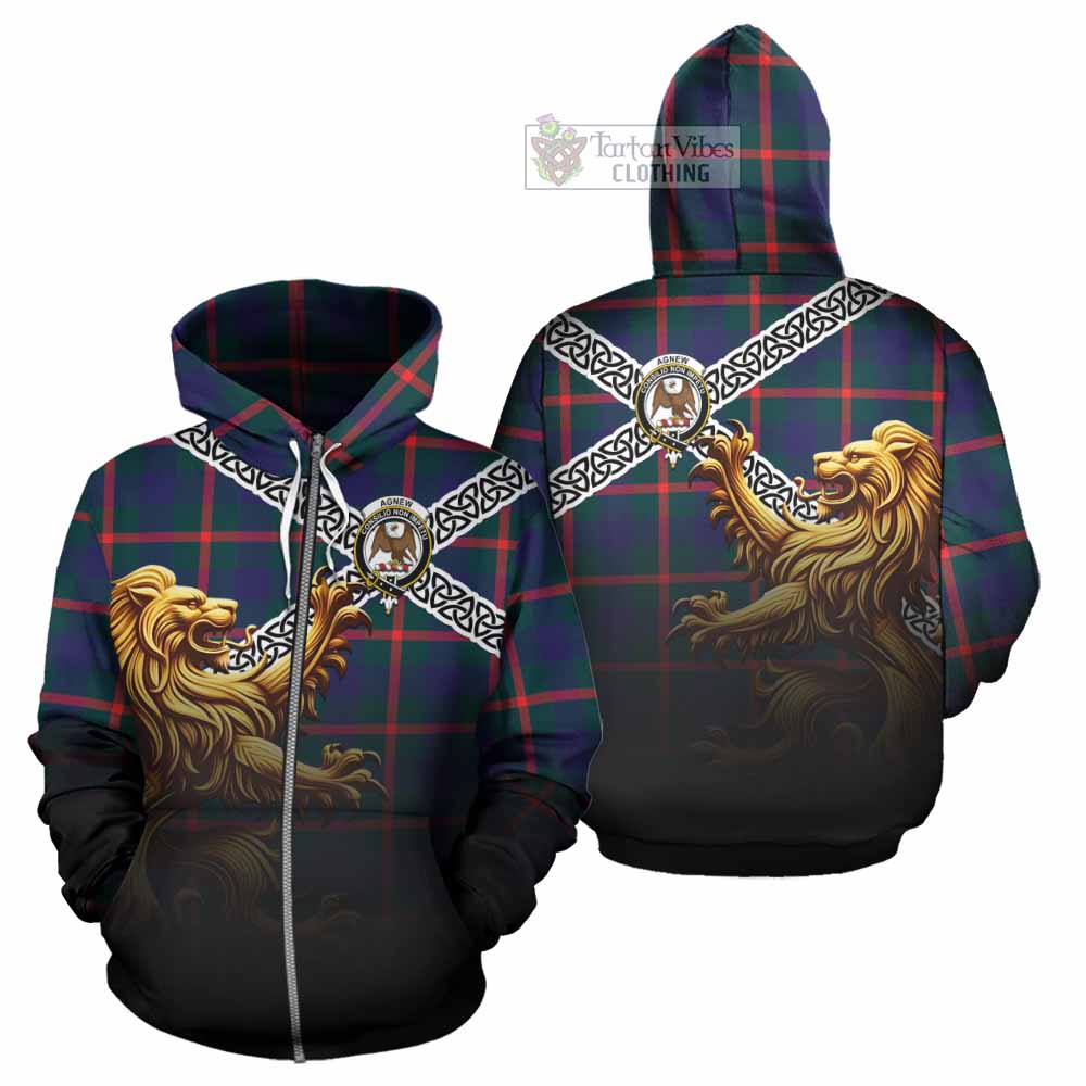 Tartan Vibes Clothing Agnew Crest Tartan Hoodie with Golden Lion Emblem Celtic Style