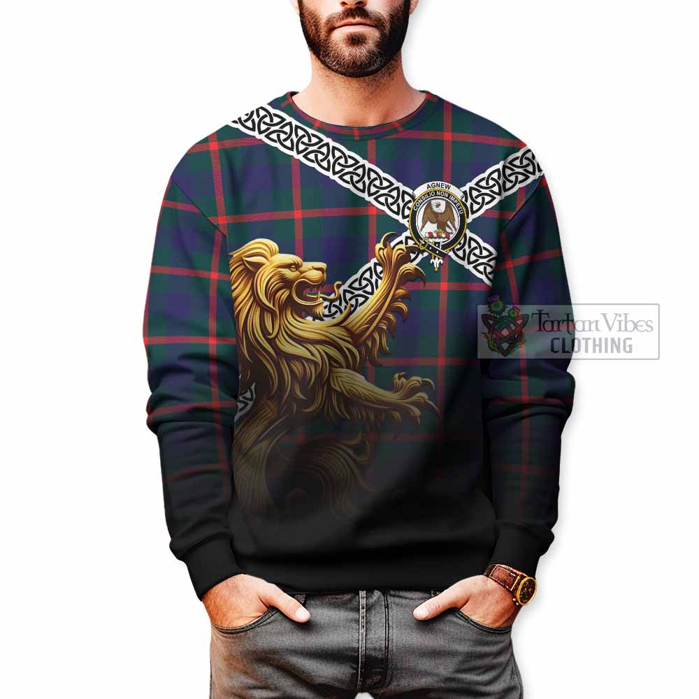 Tartan Vibes Clothing Agnew Crest Tartan Sweatshirt with Golden Lion Emblem Celtic Style