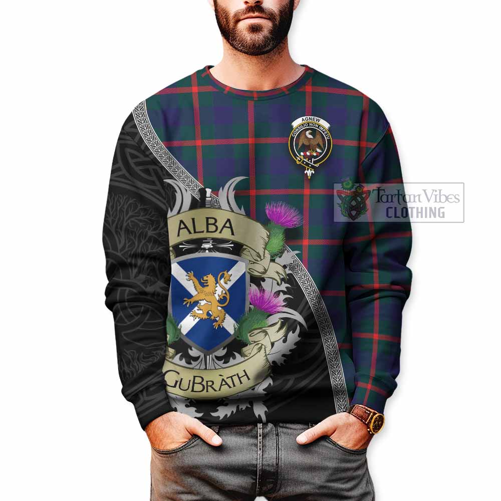 Tartan Vibes Clothing Agnew Tartan Family Crest Sweatshirt Lion Rampant Royal Thistle Shield Celtic Inspired