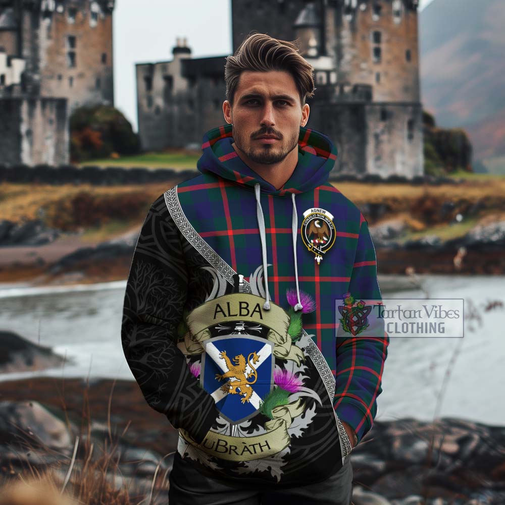 Tartan Vibes Clothing Agnew Tartan Family Crest Cotton Hoodie Lion Rampant Royal Thistle Shield Celtic Inspired