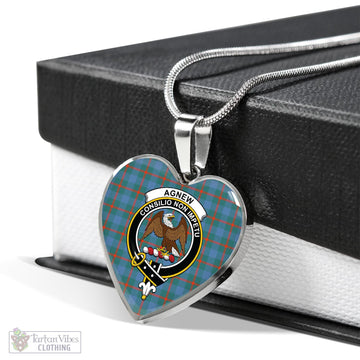 Agnew Ancient Tartan Heart Necklace with Family Crest