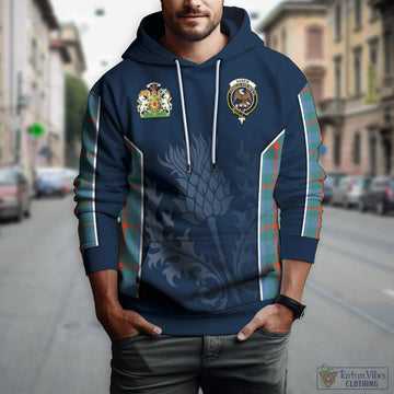Agnew Ancient Tartan Hoodie with Family Crest and Scottish Thistle Vibes Sport Style