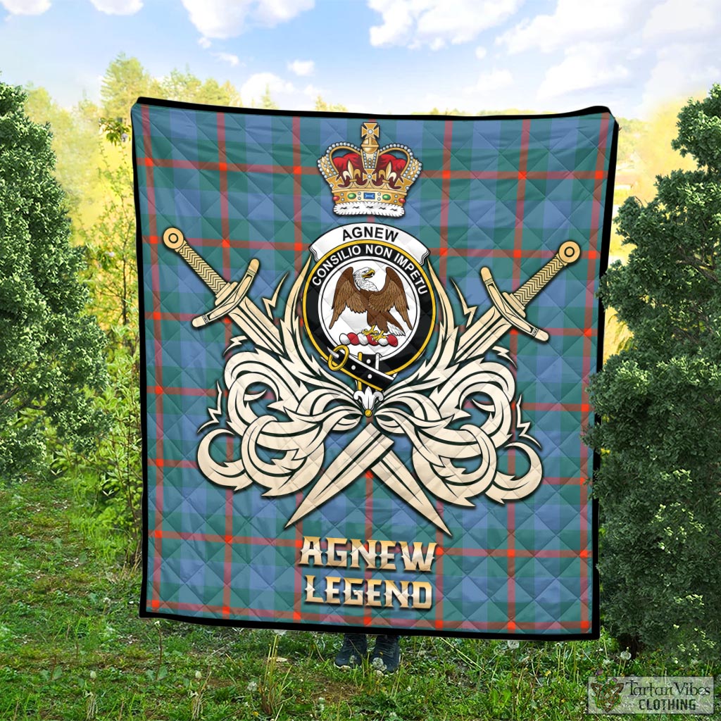 Tartan Vibes Clothing Agnew Ancient Tartan Quilt with Clan Crest and the Golden Sword of Courageous Legacy