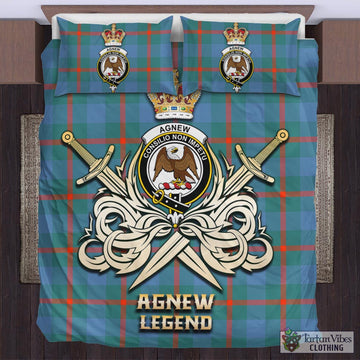 Agnew Ancient Tartan Bedding Set with Clan Crest and the Golden Sword of Courageous Legacy