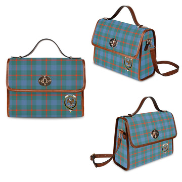 Agnew Ancient Tartan Leather Strap Waterproof Canvas Bag with Family Crest One Size 34cm * 42cm (13.4" x 16.5") - Tartanvibesclothing