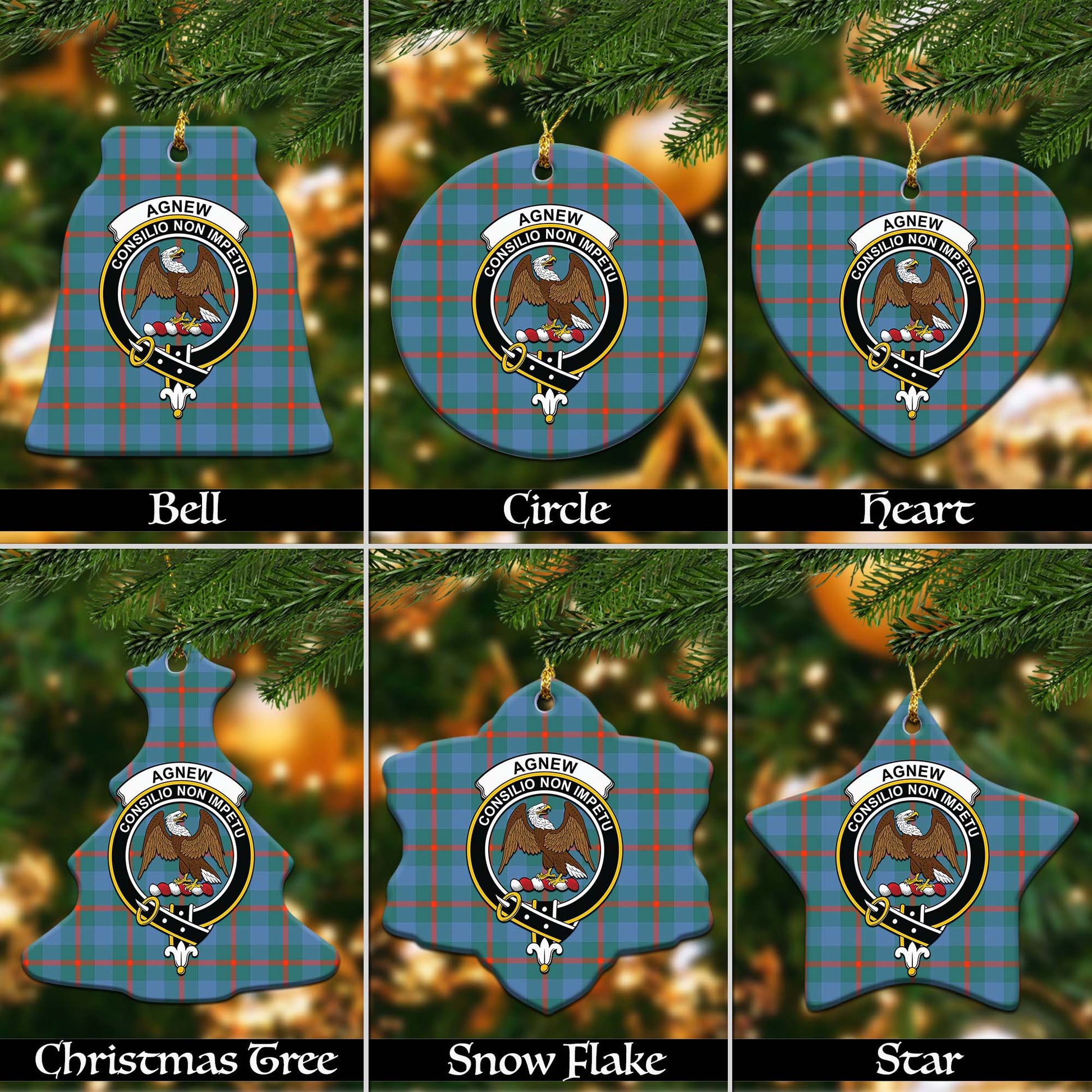 Agnew Ancient Tartan Christmas Ornaments with Family Crest - Tartanvibesclothing
