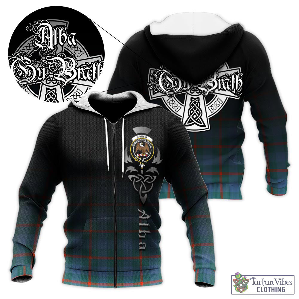 Tartan Vibes Clothing Agnew Ancient Tartan Knitted Hoodie Featuring Alba Gu Brath Family Crest Celtic Inspired