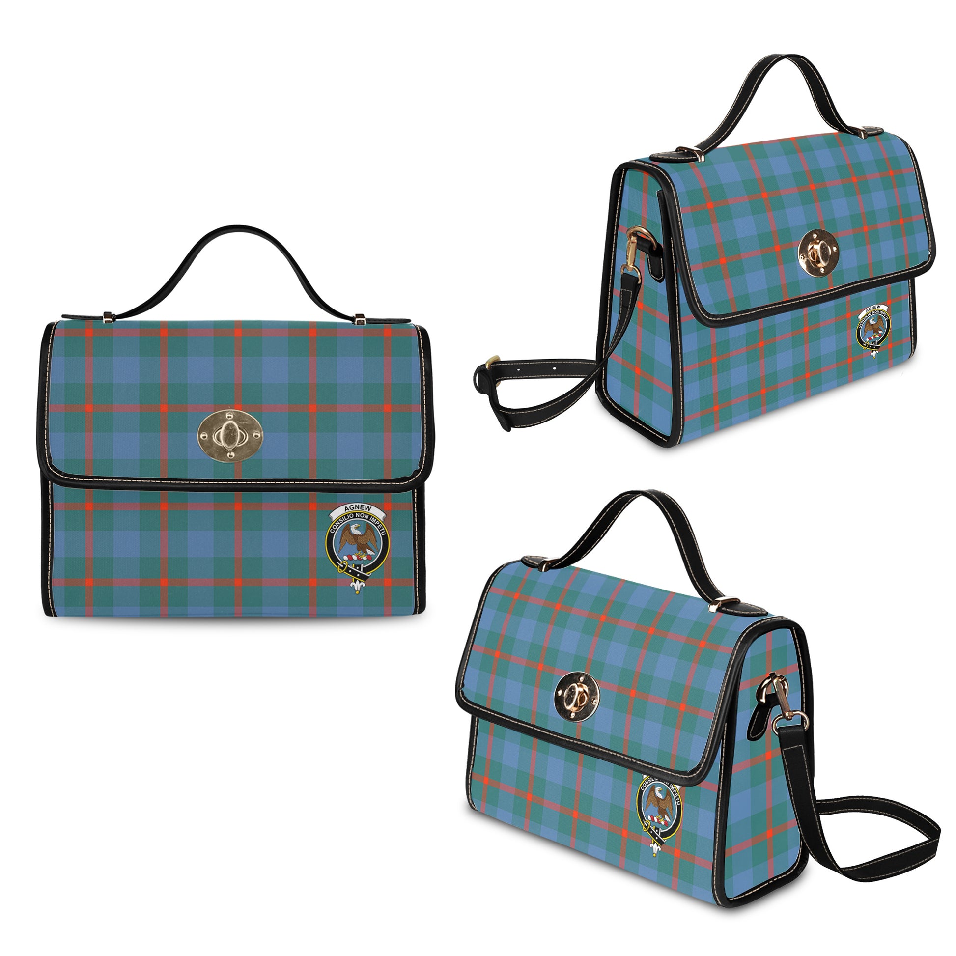 Agnew Ancient Tartan Leather Strap Waterproof Canvas Bag with Family Crest - Tartanvibesclothing