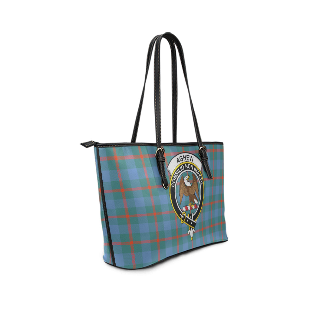 Agnew Ancient Tartan Leather Tote Bag with Family Crest - Tartanvibesclothing