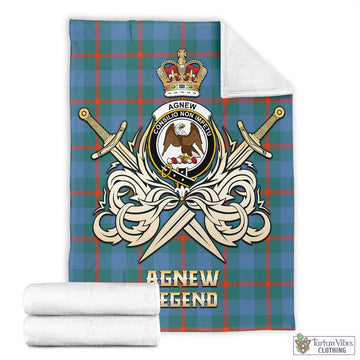 Agnew Ancient Tartan Blanket with Clan Crest and the Golden Sword of Courageous Legacy