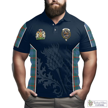 Agnew Ancient Tartan Men's Polo Shirt with Family Crest and Scottish Thistle Vibes Sport Style