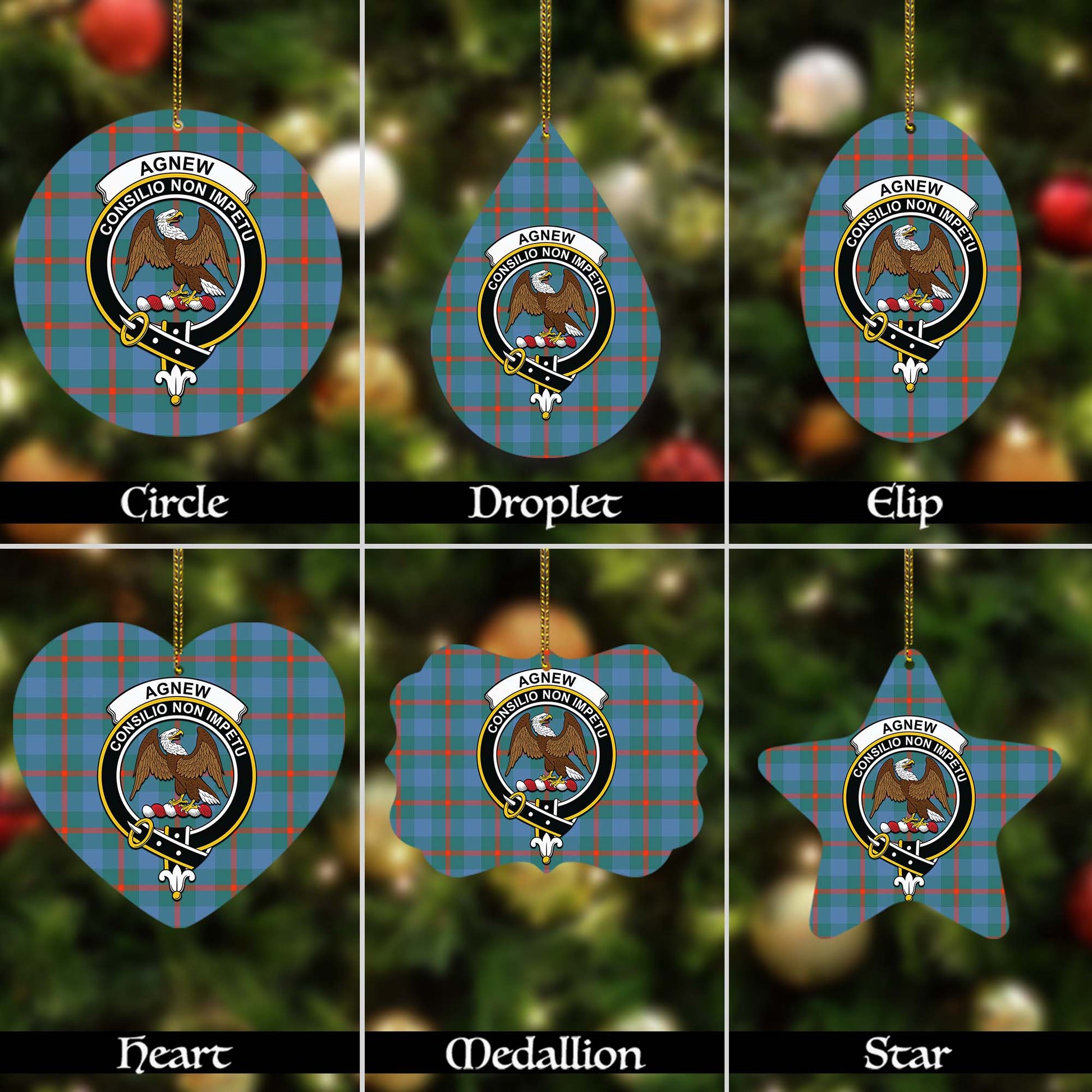 Agnew Ancient Tartan Christmas Ornaments with Family Crest - Tartanvibesclothing