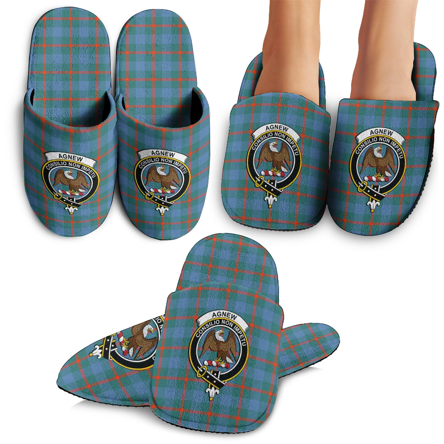 Agnew Ancient Tartan Home Slippers with Family Crest - Tartanvibesclothing