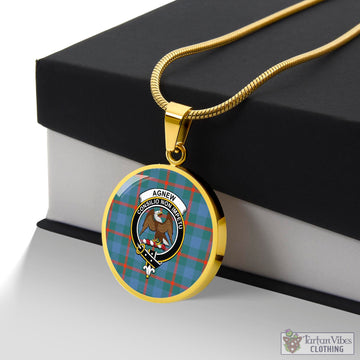 Agnew Ancient Tartan Circle Necklace with Family Crest
