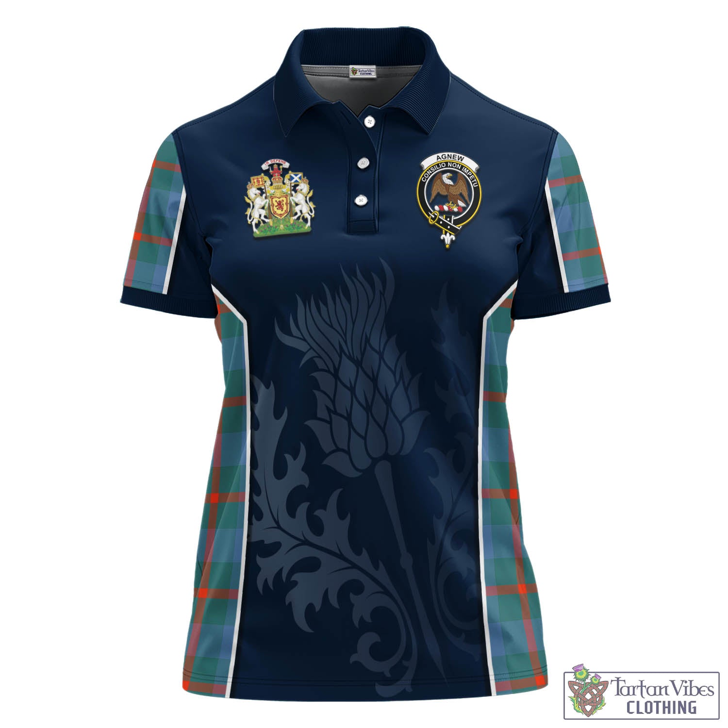 Tartan Vibes Clothing Agnew Ancient Tartan Women's Polo Shirt with Family Crest and Scottish Thistle Vibes Sport Style