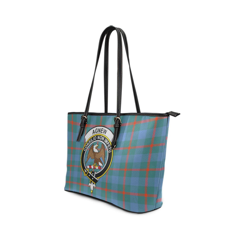 Agnew Ancient Tartan Leather Tote Bag with Family Crest - Tartanvibesclothing