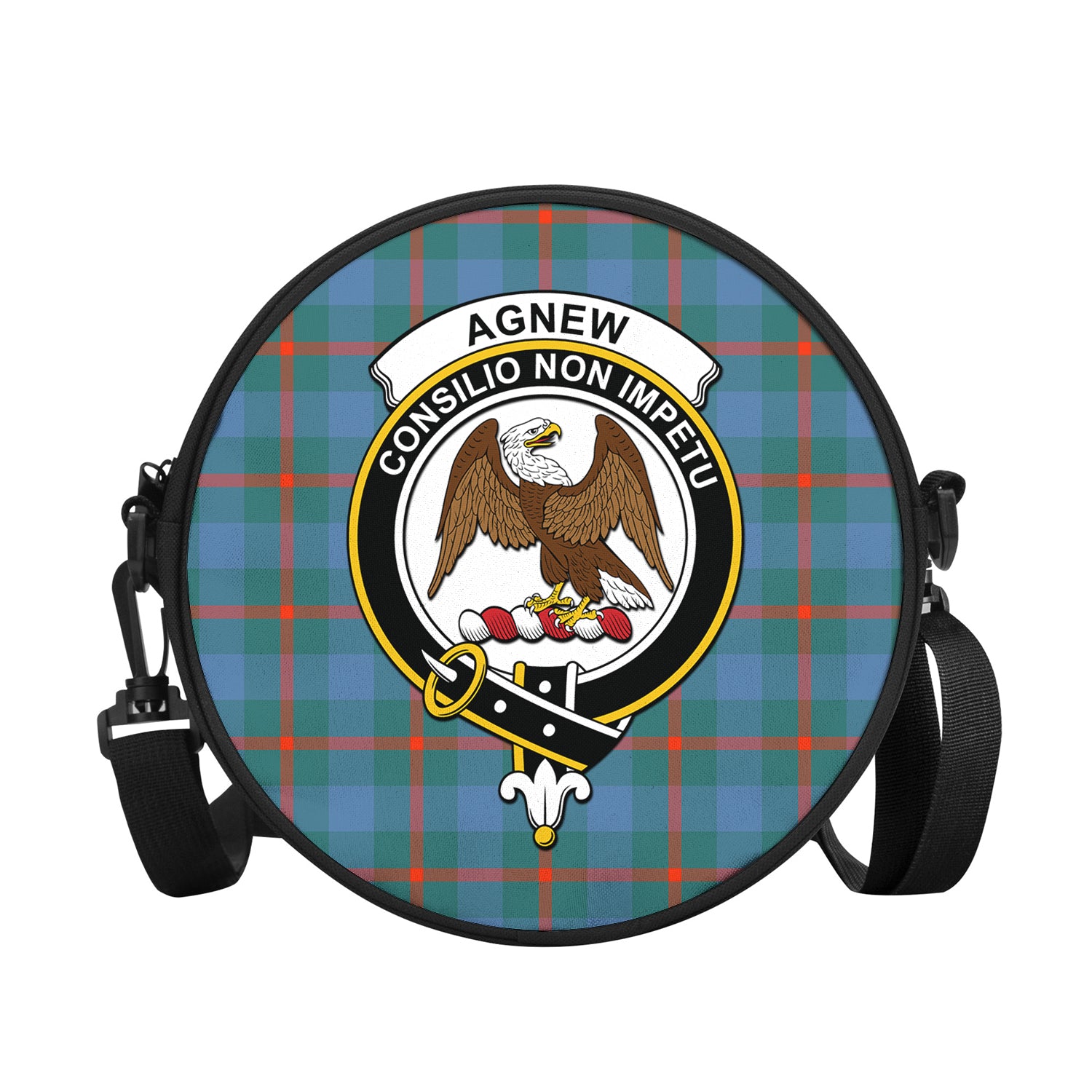 Agnew Ancient Tartan Round Satchel Bags with Family Crest - Tartanvibesclothing