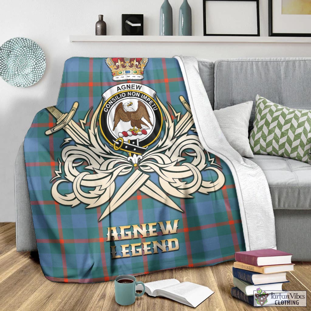 Tartan Vibes Clothing Agnew Ancient Tartan Blanket with Clan Crest and the Golden Sword of Courageous Legacy