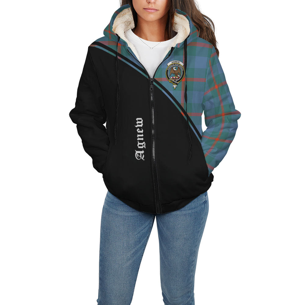 Agnew Ancient Tartan Sherpa Hoodie with Family Crest Curve Style - Tartanvibesclothing