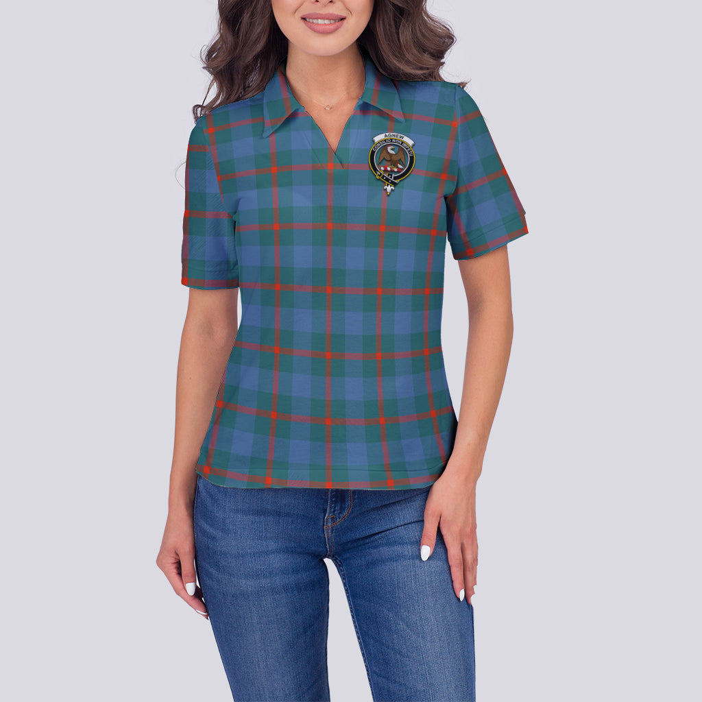 Agnew Ancient Tartan Polo Shirt with Family Crest For Women - Tartanvibesclothing