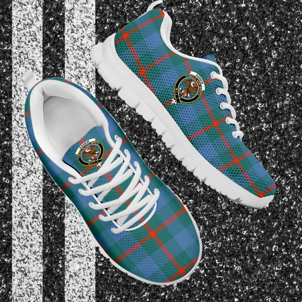Agnew Ancient Tartan Sneakers with Family Crest - Tartanvibesclothing