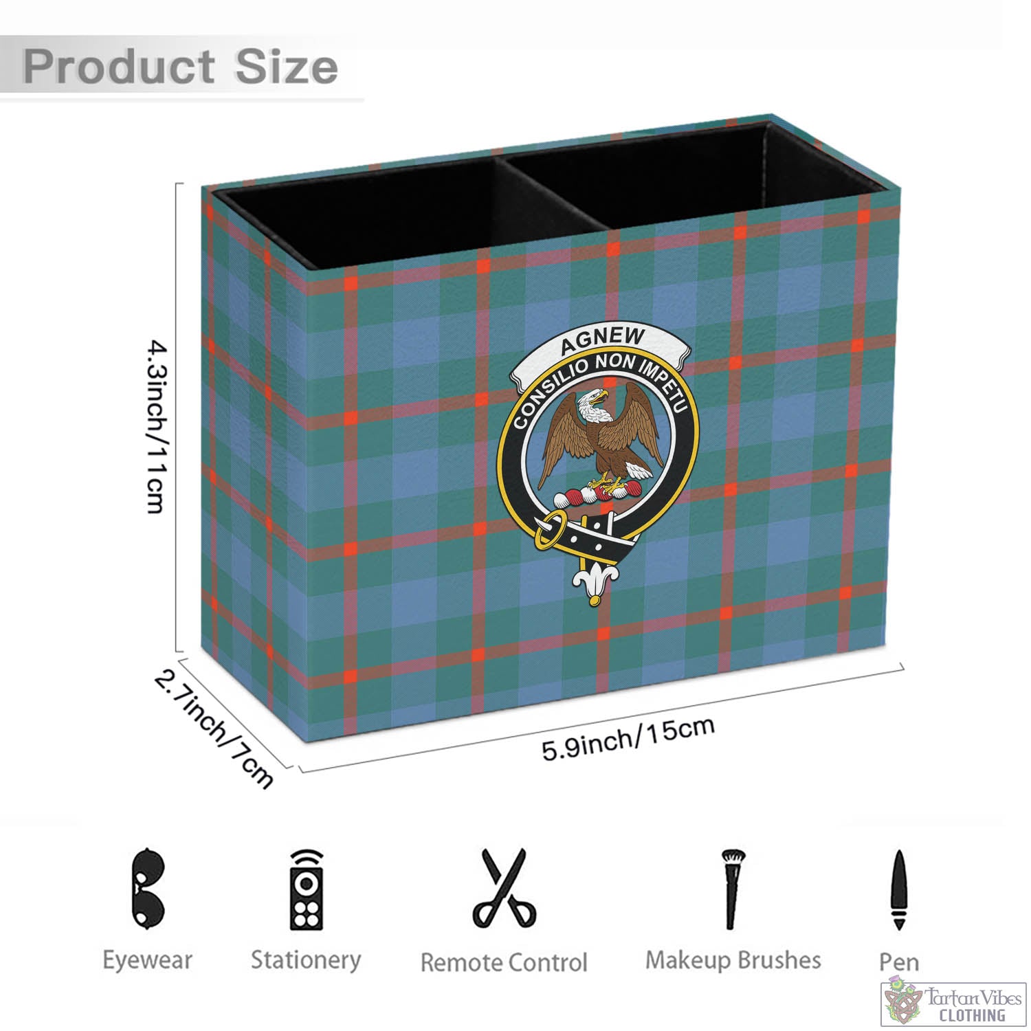 Tartan Vibes Clothing Agnew Ancient Tartan Pen Holder with Family Crest