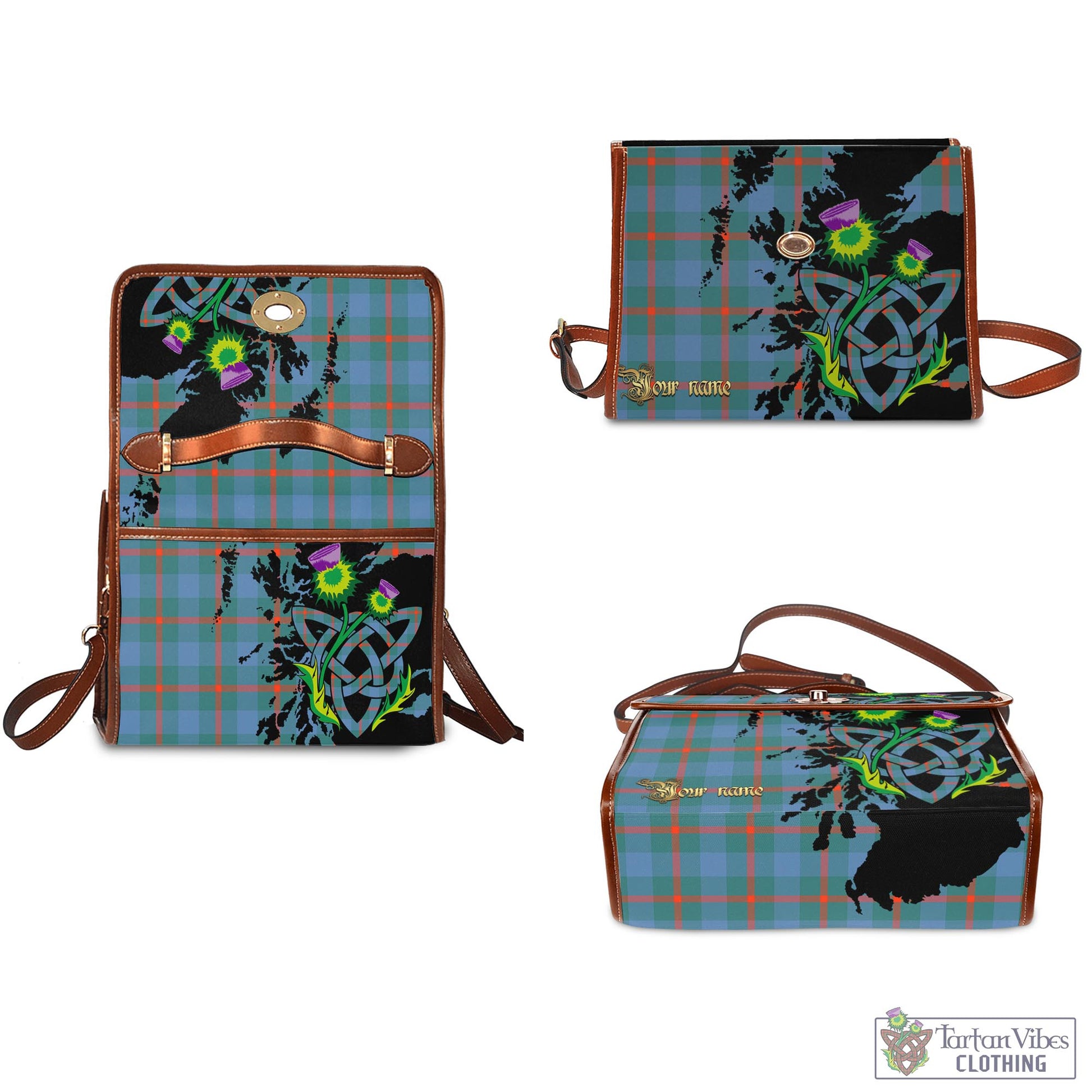 Tartan Vibes Clothing Agnew Ancient Tartan Waterproof Canvas Bag with Scotland Map and Thistle Celtic Accents
