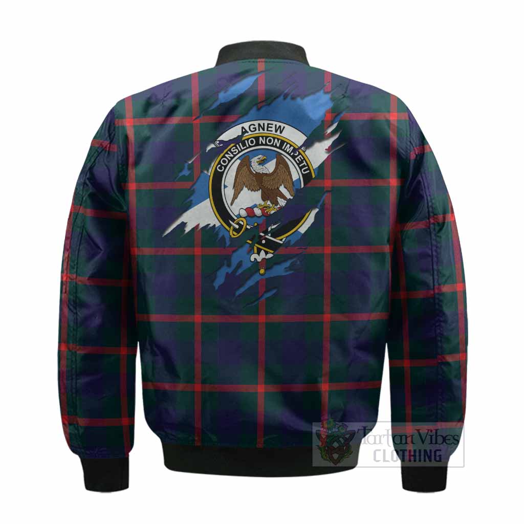 Agnew Clan Crest In Me Tartan Bomber Jacket Scotland Flag Style