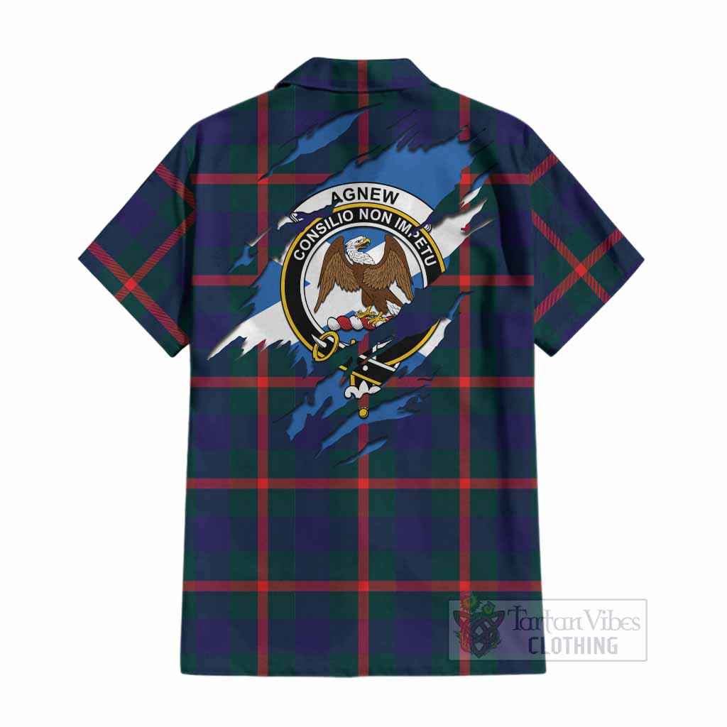 Agnew Clan Crest In Me Tartan Cotton Hawaiian Shirt Scotland Flag Style