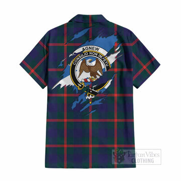 Agnew Clan Crest In Me Tartan Cotton Hawaiian Shirt Scotland Flag Style