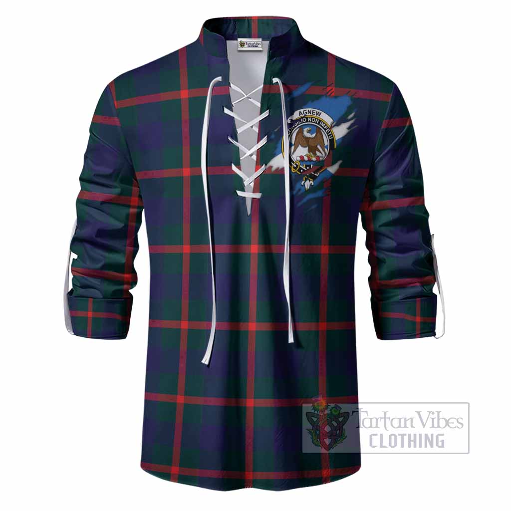 Agnew Clan Crest In Me Tartan Ghillie Shirt Scotland Flag Style