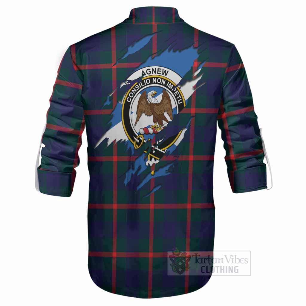 Agnew Clan Crest In Me Tartan Ghillie Shirt Scotland Flag Style