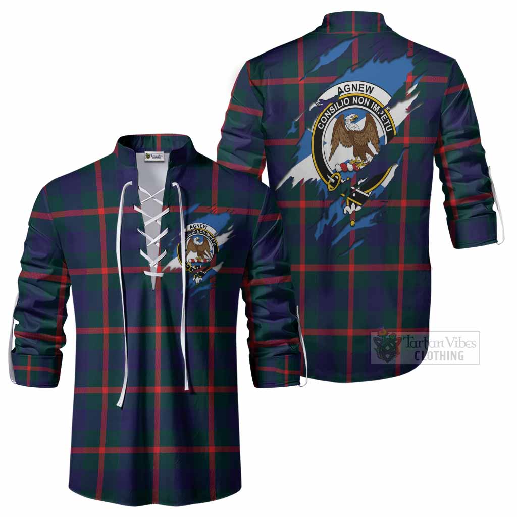 Agnew Clan Crest In Me Tartan Ghillie Shirt Scotland Flag Style