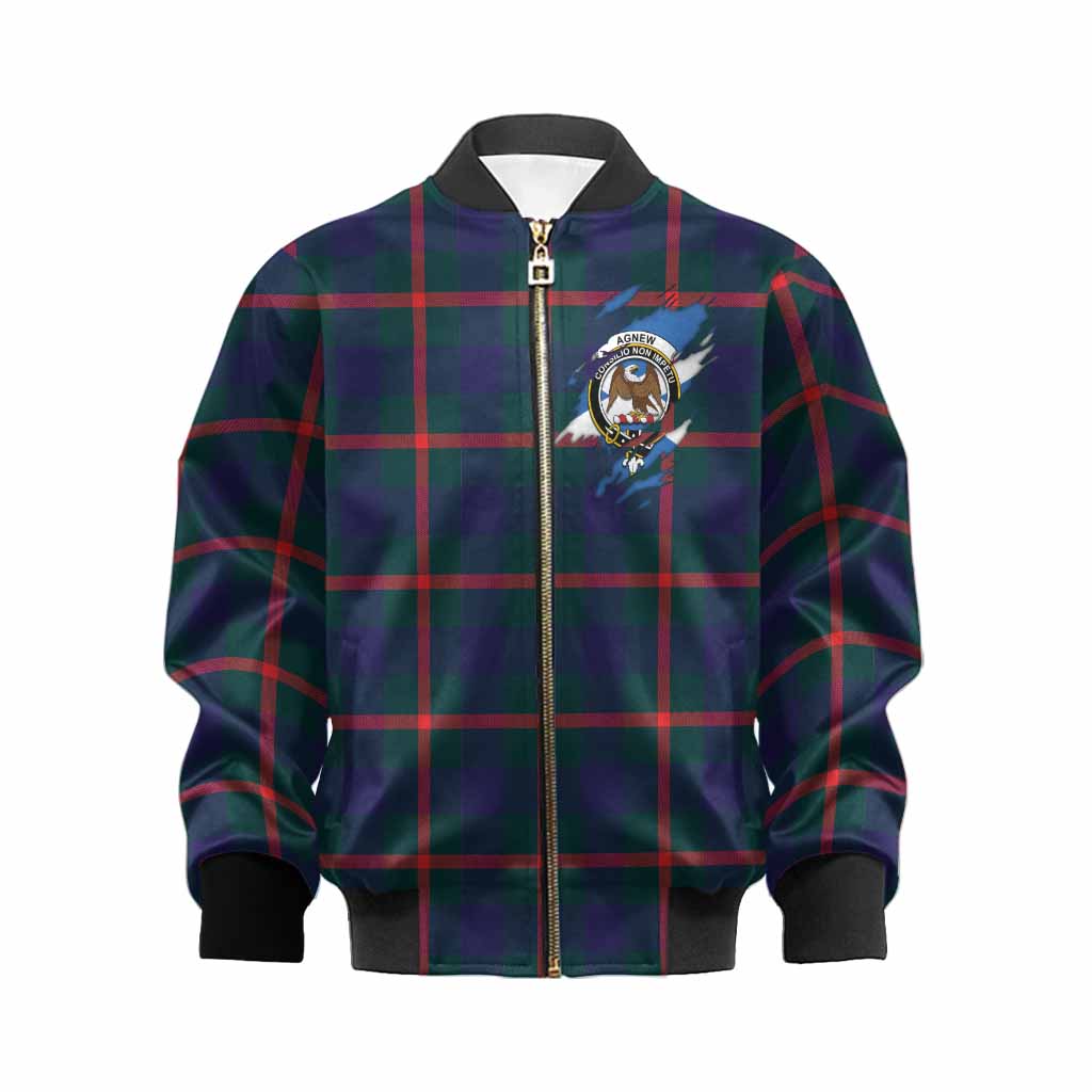 Agnew Clan Crest In Me Tartan Kid Bomber Jacket Scotland Flag Style
