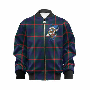 Agnew Clan Crest In Me Tartan Kid Bomber Jacket Scotland Flag Style
