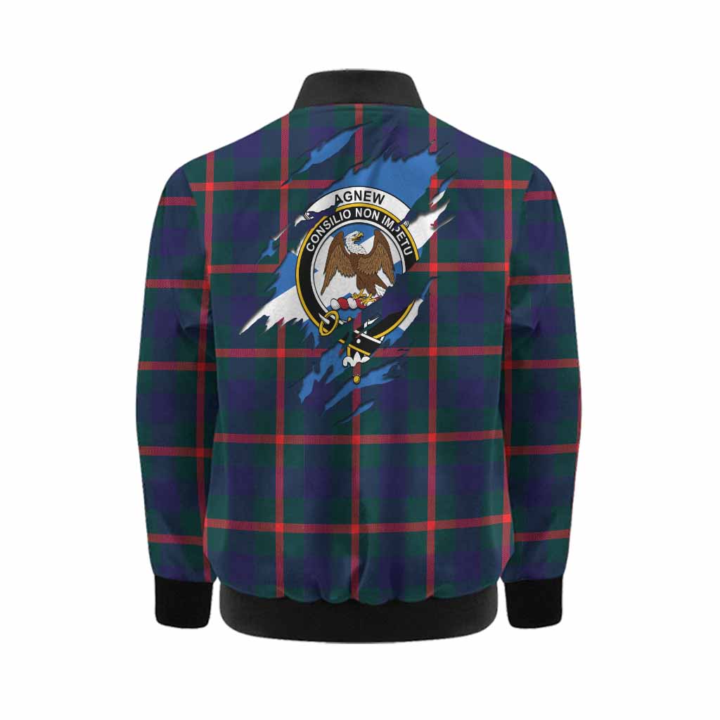 Agnew Clan Crest In Me Tartan Kid Bomber Jacket Scotland Flag Style