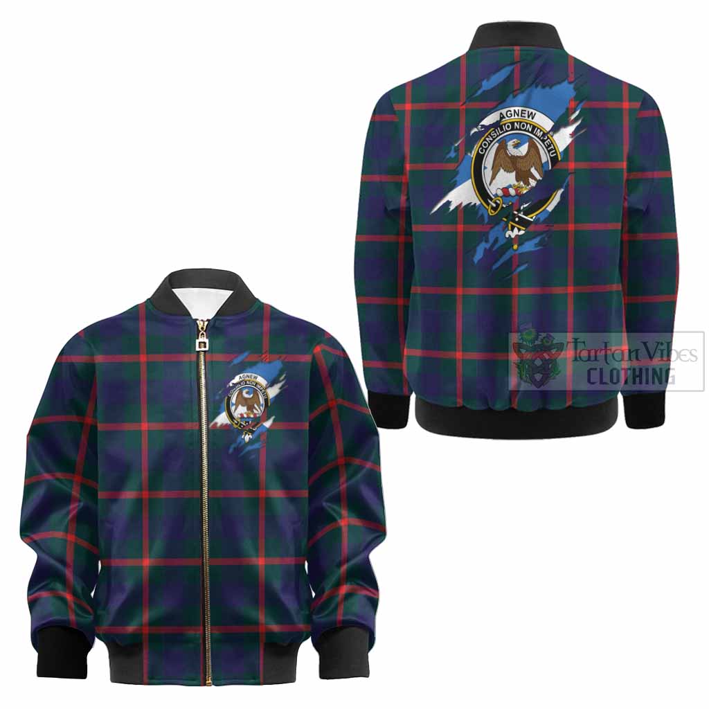 Agnew Clan Crest In Me Tartan Kid Bomber Jacket Scotland Flag Style