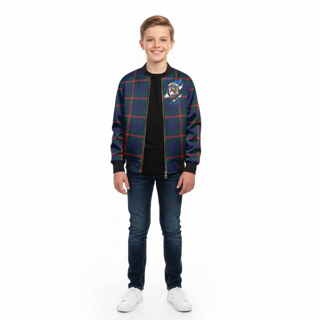 Agnew Clan Crest In Me Tartan Kid Bomber Jacket Scotland Flag Style