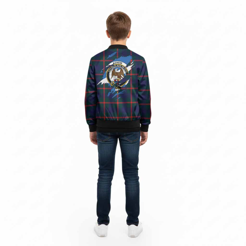 Agnew Clan Crest In Me Tartan Kid Bomber Jacket Scotland Flag Style