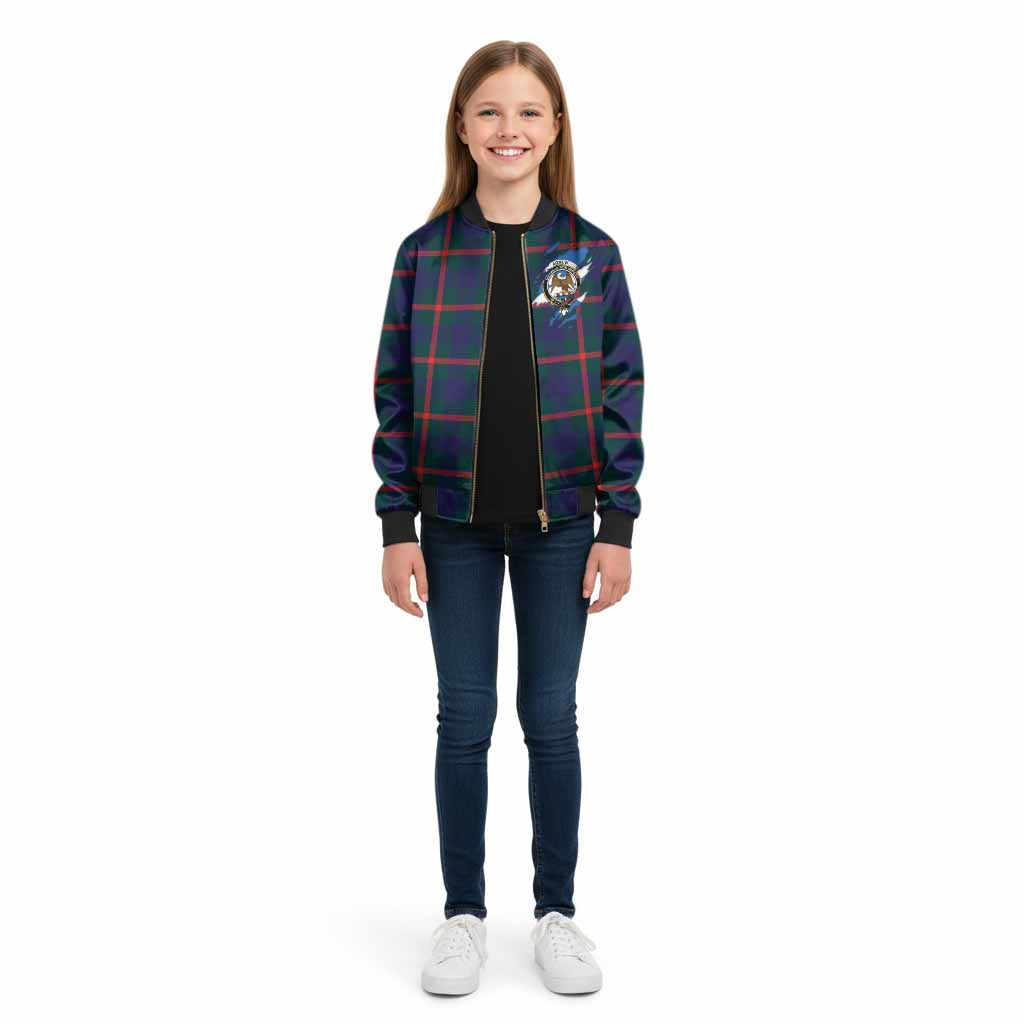 Agnew Clan Crest In Me Tartan Kid Bomber Jacket Scotland Flag Style