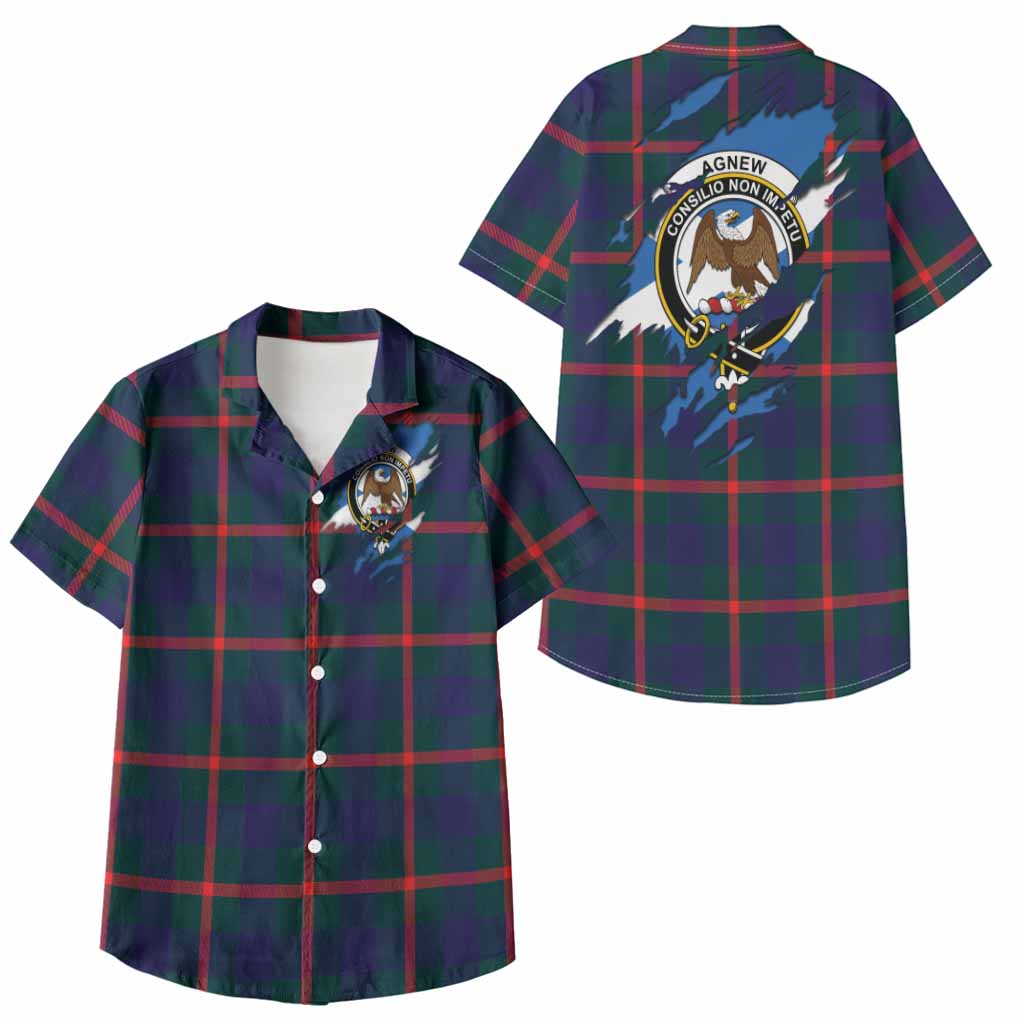 Agnew Clan Crest In Me Tartan Kid Hawaiian Shirt Scotland Flag Style